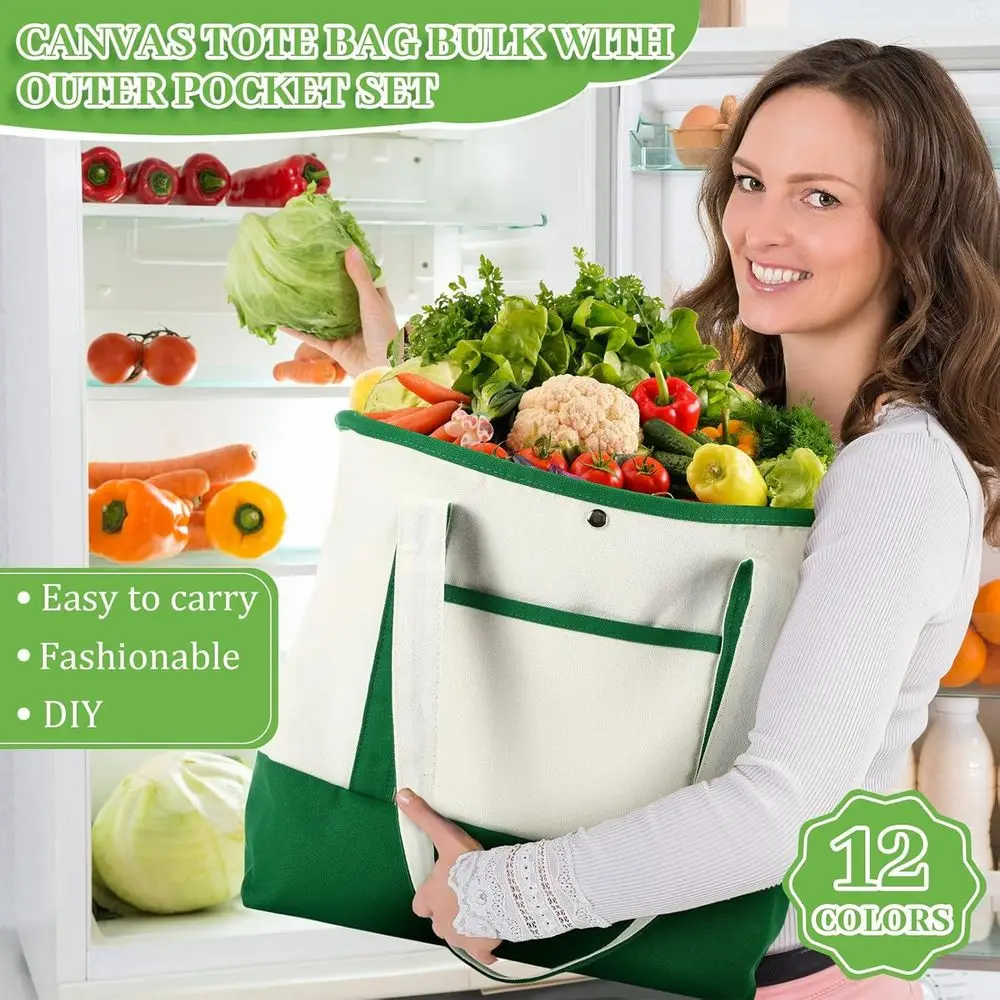مجموعة حقائب قماشية مكونة من 12 قطعة، حقائب تسوق متينة مع جيوب، مثالية للنساء والمعلمين، هدية مثالية لعيد الميلاد