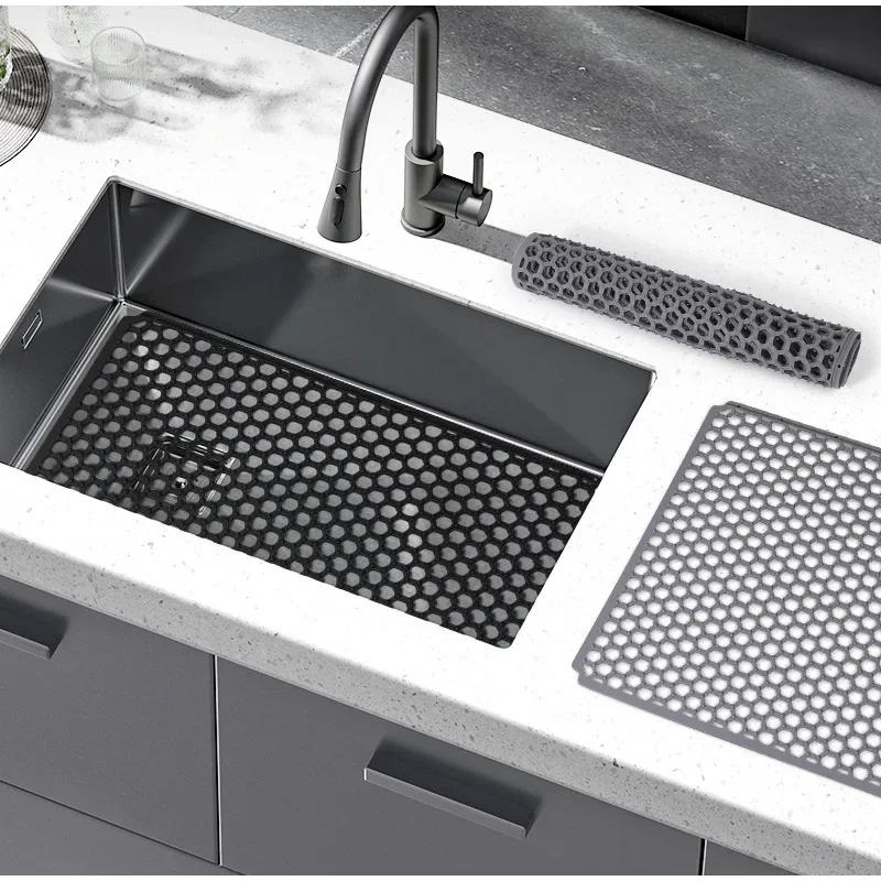 

Kitchen Silicone Sink Protector Mat Foldable Anti Slip Tableware Drainage Drying Mats Household Multi Functional Desk Pad