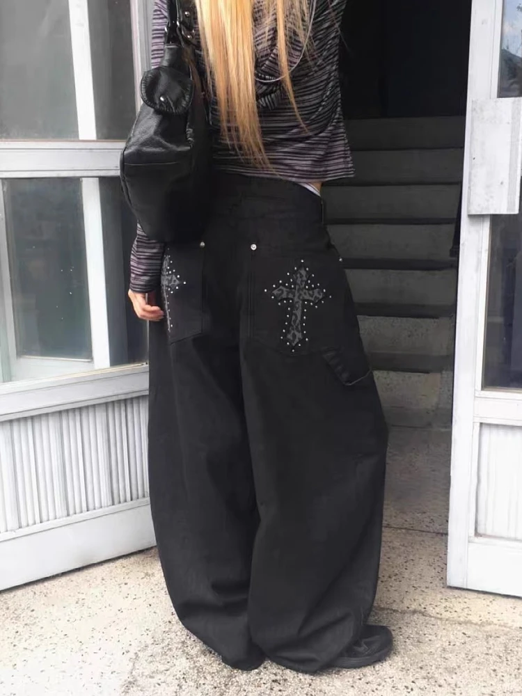 

American Retro Large Size Diamond Leopard Print Denim Jeans High Waist Loose Casual Cross Wide Leg Long Trousers for Men And ...