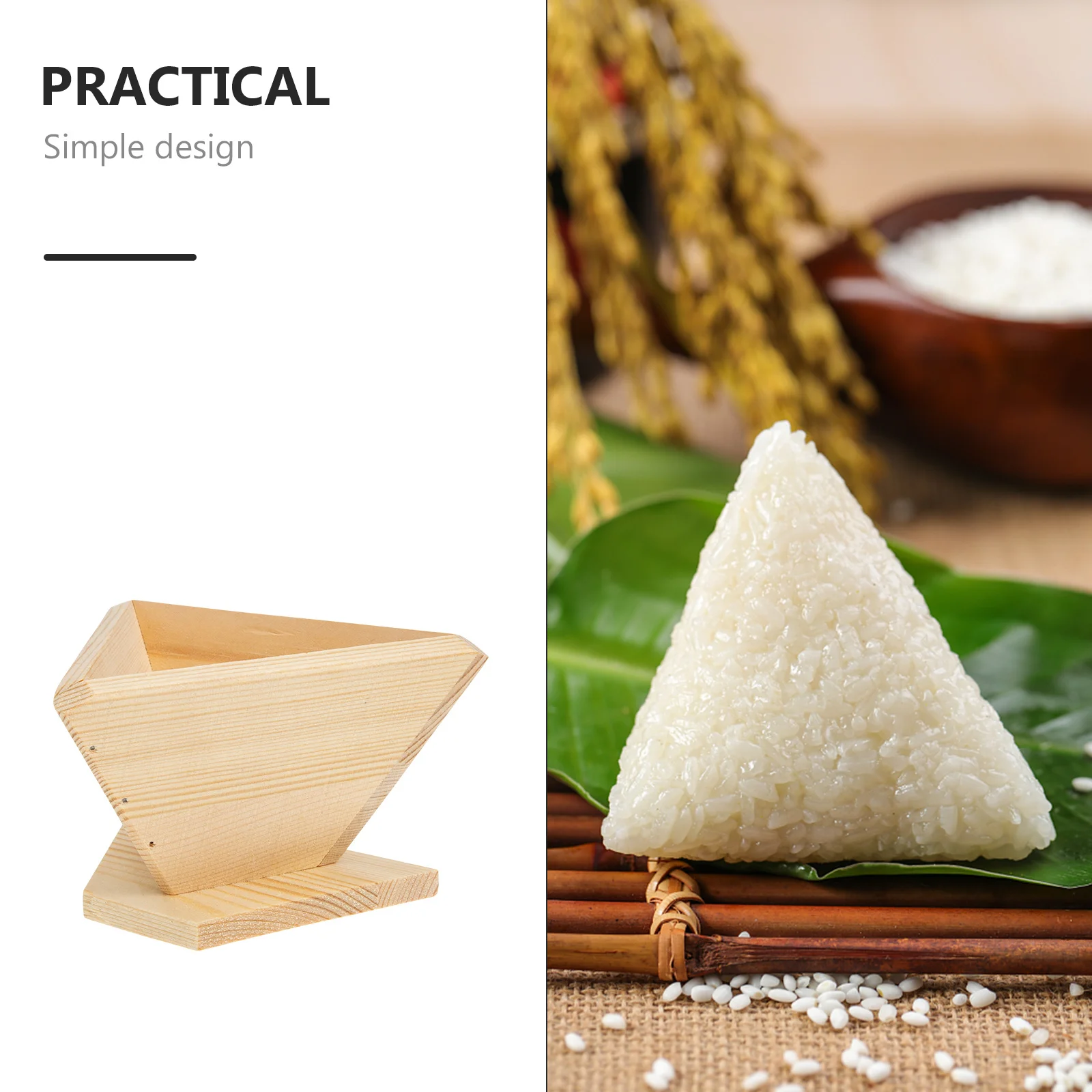 

2Pcs Mold Premium Wooden Triangular Rice-Pudding Mold Automatic DIY Rice Dumpling Maker Kitchen Accessory