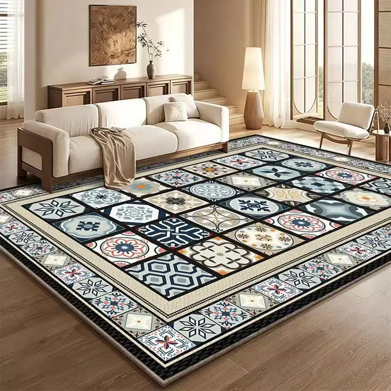 VIKAMA Vintage Bohemian Rug—Non-Slip, Stain-Resistant Living Room Rug, Sofa and Coffee Table Rug, Home Decor