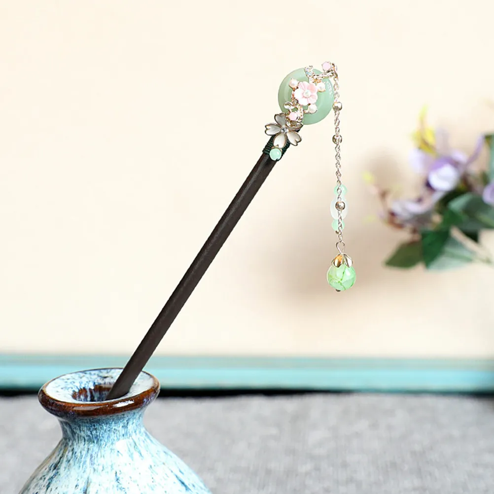 

2Pcs Ebony Wood Chinese Style Hair Chopstick Hair Bun Holder Tassel Hairpin Vintage Elegant Accessories for Women