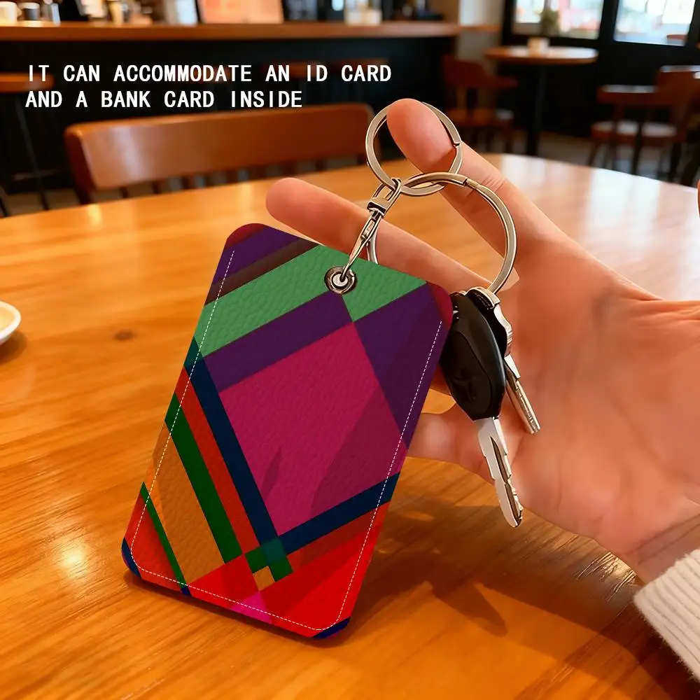 Irregular Abstract Shapes Keyring Leather Access Card Holder Keychain Community Proximity Card Protective Case