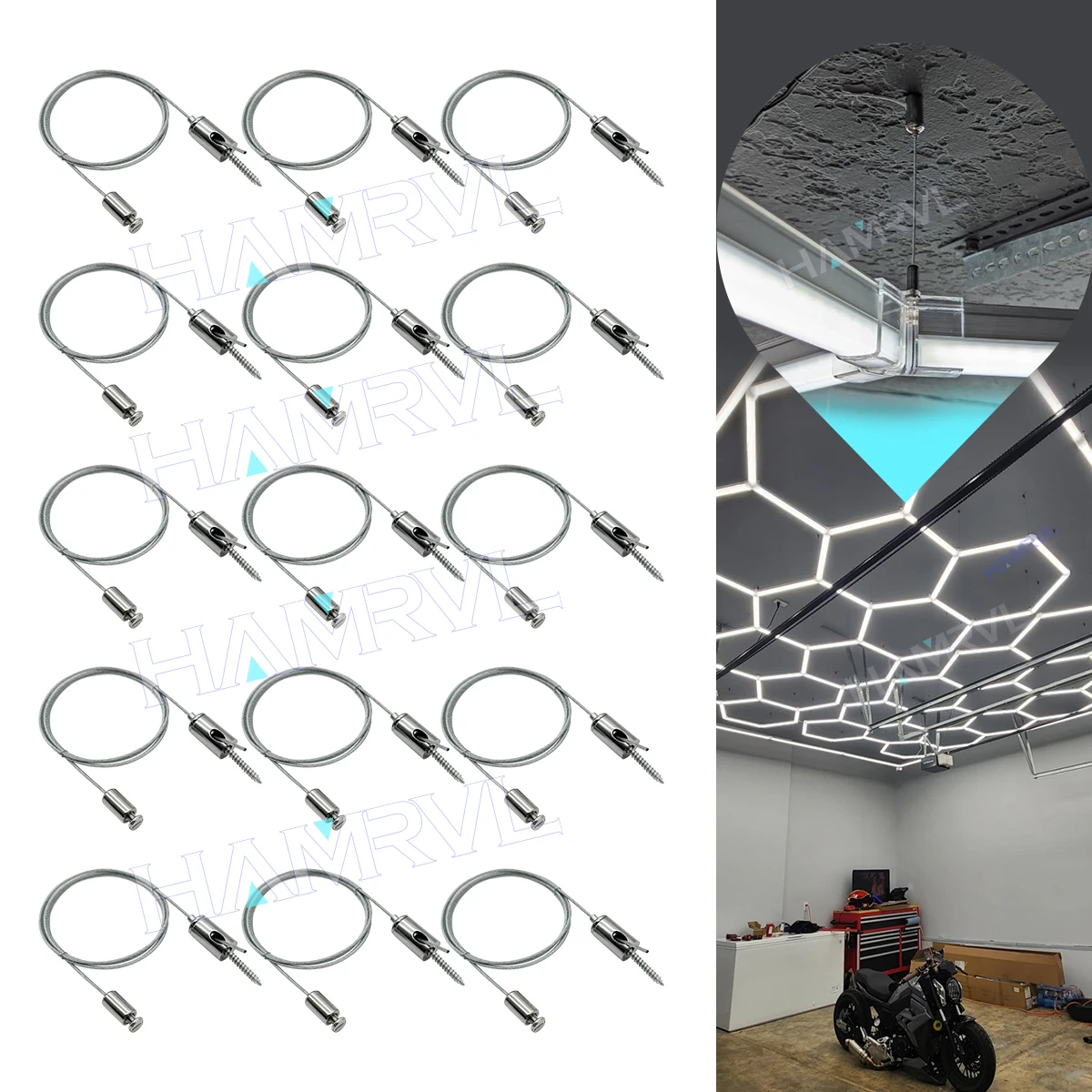 1M 15pack Hexagonal Garage Light Suspension Cable   Adjustable Steel Hanging Chain for Honeycomb LED Panel & Ceiling Lights