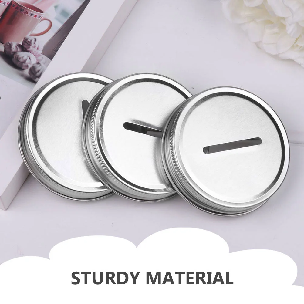 15 Pcs Wide Mouth Mason Jars Piggy Bank Lid Regular Coin Lids Slotted Tinplate Cover Silver