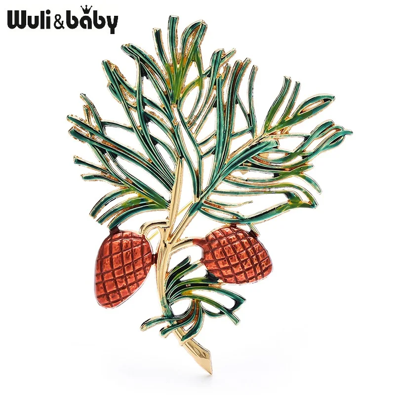 Wuli&baby Pine Tree Branch Corn Brooches Pins For Women Unisex Enamel Plants Flower Party Casual Brooch Pins Gifts