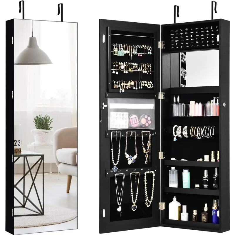 Armoire à bijoux à fixation murale, armoire à bijoux verrouillable avec miroir plein écran 47.2 "H X 16" W, miroir pleine longueur