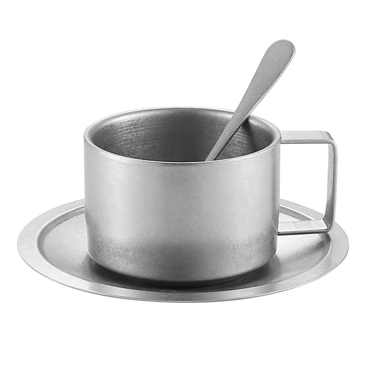Tazze da caffè in acciaio inossidabile 304, grandi tazze da cappuccino con cucchiaio e piattino, adatte per gli amanti del caffè e del tè, idee regalo