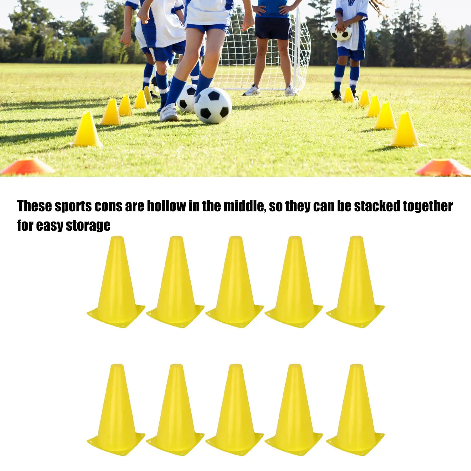 Yellow Sports Cones for Soccer & for basketball Training - Durable Base Cone Set