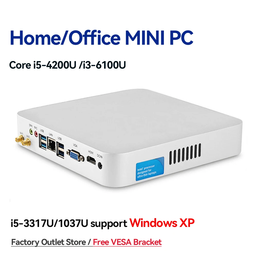 미니 PC HTPC 코어 i5 3317U 4200U 윈도우 10 쿨러 팬, 8G RAM DDR3L 게임용 미니 컴퓨터, HDMI 와이파이, 오피스 홈 데스크탑 미니PC 