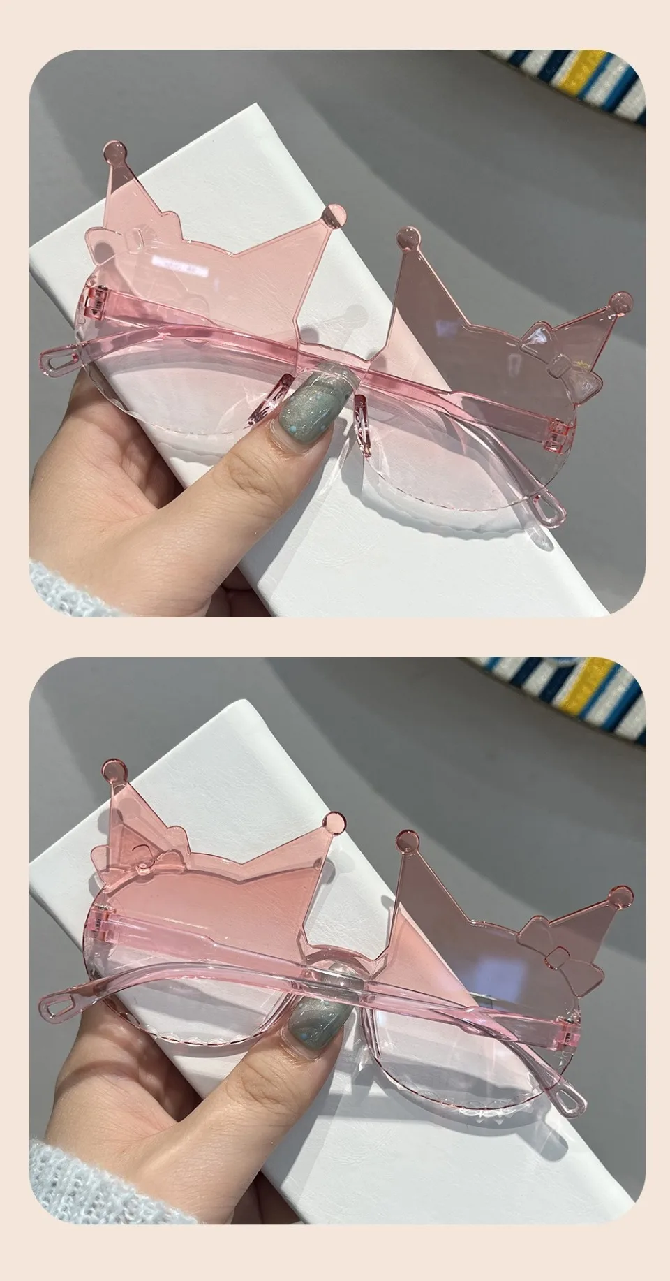 Randlose, kätzchenförmige Sonnenbrille für Mädchen, 2025, neue Farbverlaufs-Sonnenbrille mit mehrfarbigem Dekor, niedliche Bonbonfarben-Kindertöne – Detail 13
