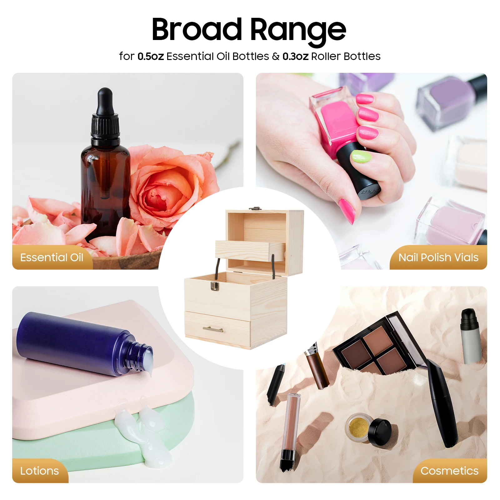 3 Tier 8.46*7.28 Inches Essential Oil Storage Organizer with 59 Slots and Latch Lock for 0.5 Oz and 0.3 Oz Roller Bottles