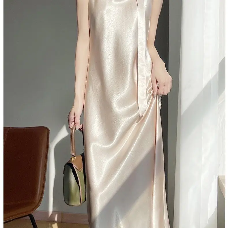 

French Acetate Satin Camisole Dress For Women'S Summer New High-End Temperament Slimming Long Dress