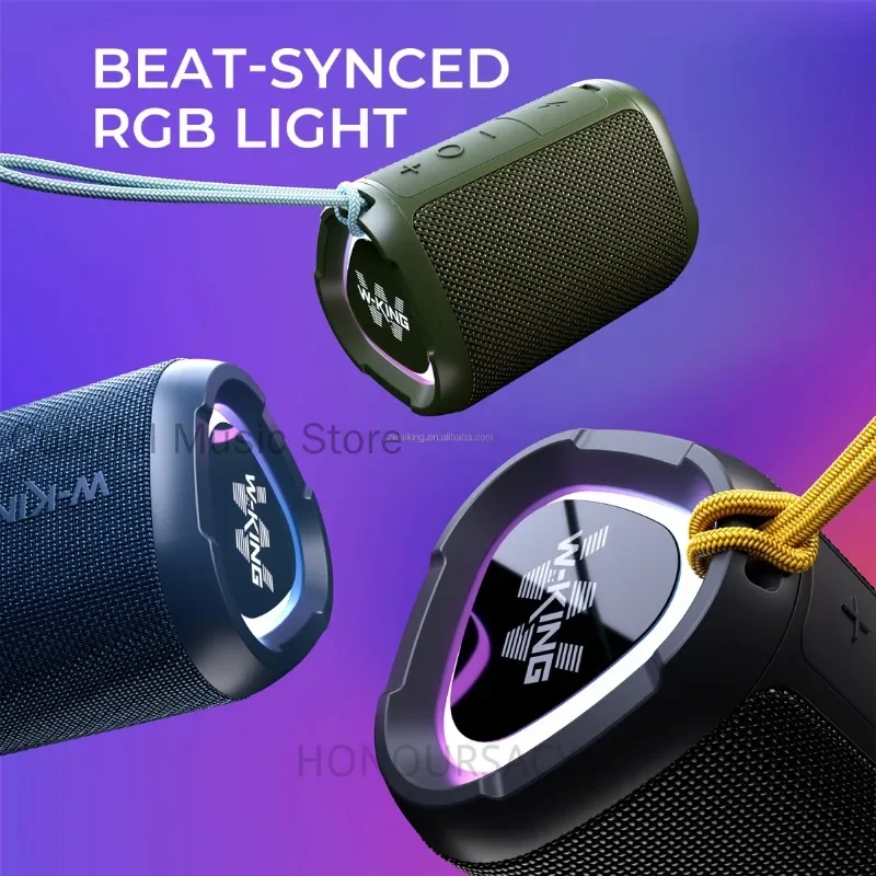 W-KING Speaker Bluetooth 5.3 Nirkabel Suara HiFi Kuat Bass Lampu RGB BT Kotak Musik Berkemah Luar Ruangan Portabel untuk Ponsel Pintar