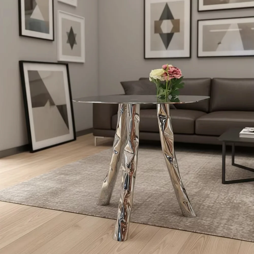 Modern Light  Baroque Hand-Crafted Wrinkled Stainless Steel Side Table for Art Decor Penthouse & Cocktail Bar Decor