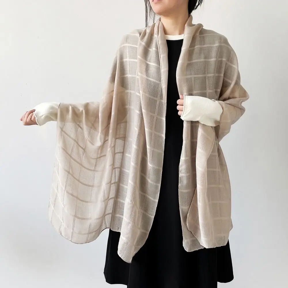 

Simple Korean Luxury Silk Scarf Elegant Thin Women's Shawls Pure Color Strip Long Silk Shawls Summer