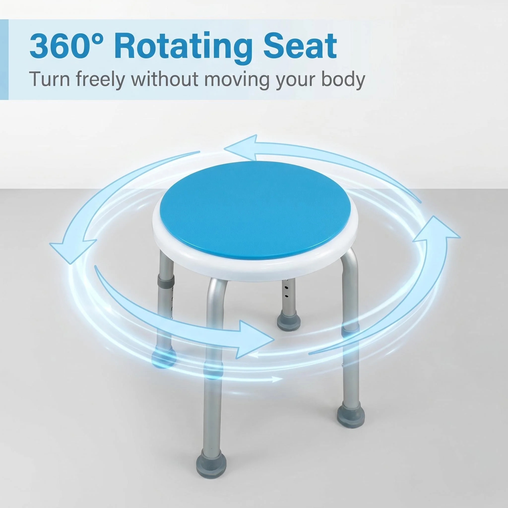 360° Rotating Round Aluminum Shower Stool 6 Height Adjustable Non-slip Bath Seat for Seniors Disabled Pregnant Women