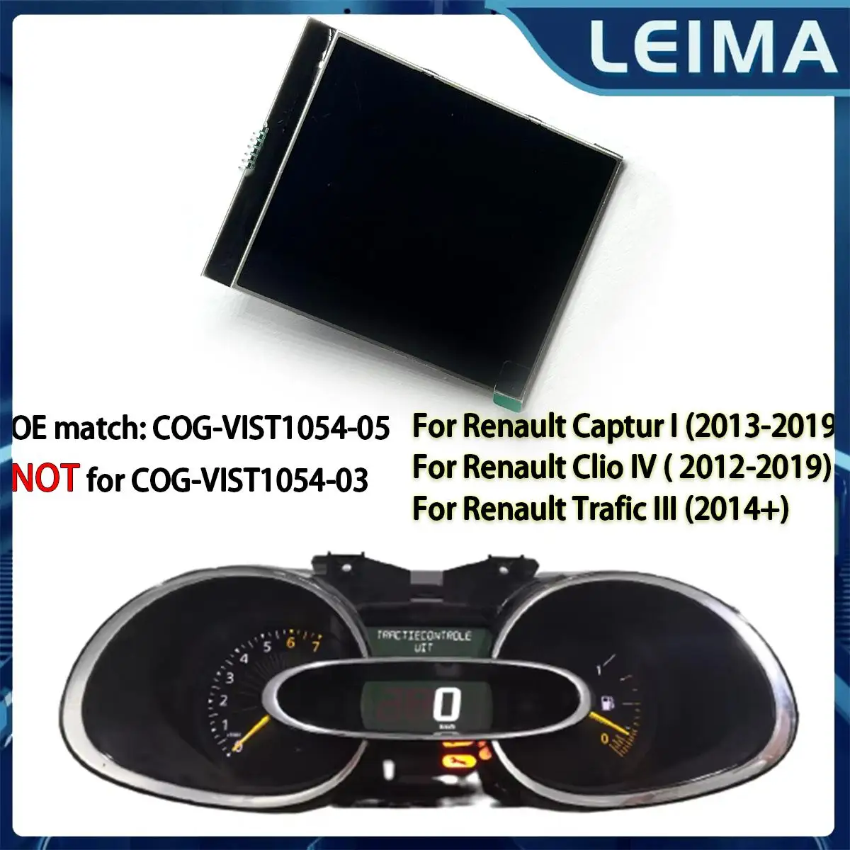 LCD Display COG-VIST1054-05 For Renault Clio IV 2012-2019 Captur I 2013-19 Trafic III 2014 Onwards Car Instrument Cluster Screen