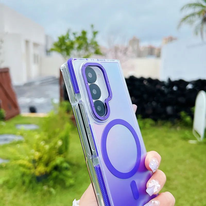 

For Samsung Galaxy Z Fold 6 Magnetic Case ELVEV Chameleon Anti-drop Soft TPU Hard PC Suction Folding Phone Cover