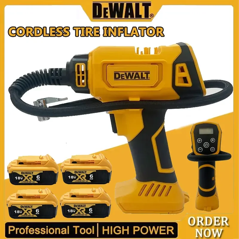 Compresor de aire Dewalt, inflador automático de neumáticos, bomba eléctrica portátil recargable e inalámbrica con manómetro digital para automóviles.