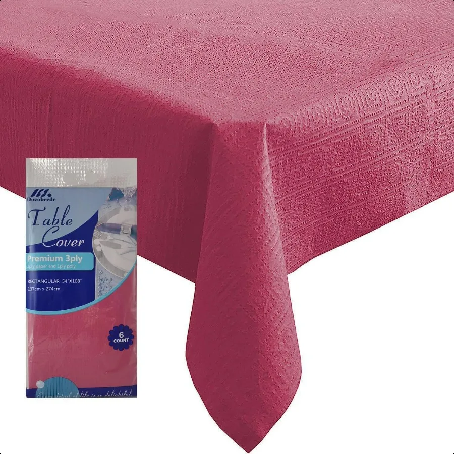 

[6 Pack] Bury Paper Tablecloth for Rec Tables 54 X 108 Inch Party Table Cover with Plastic Backing Waterproof 3 Ply Table Clot