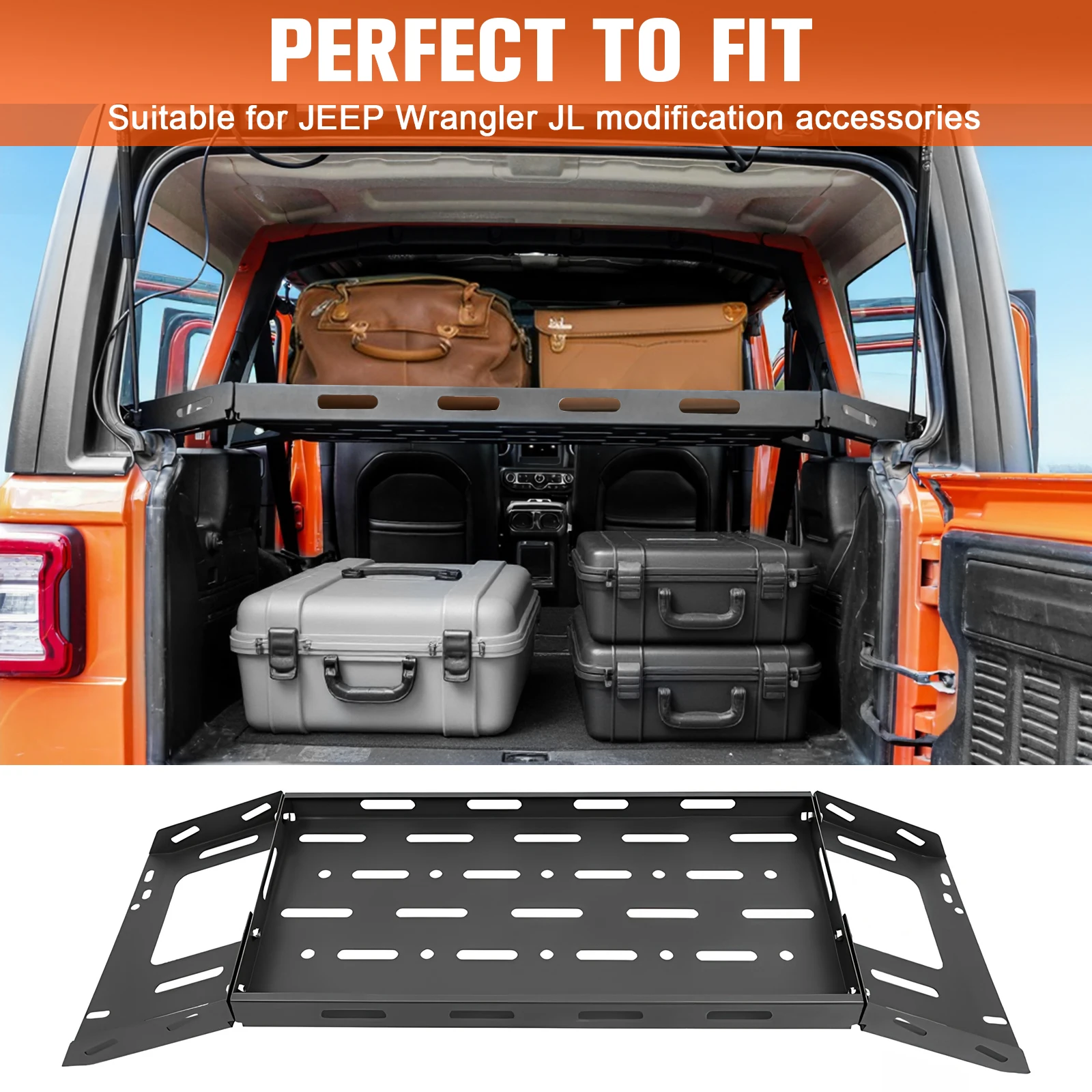 

Rear Trunk Cargo Rack Basket Tray Fit for Wrangler JL 300 LBS Capacity Luggage Storage Carrier Tray for Camping Trip Gear