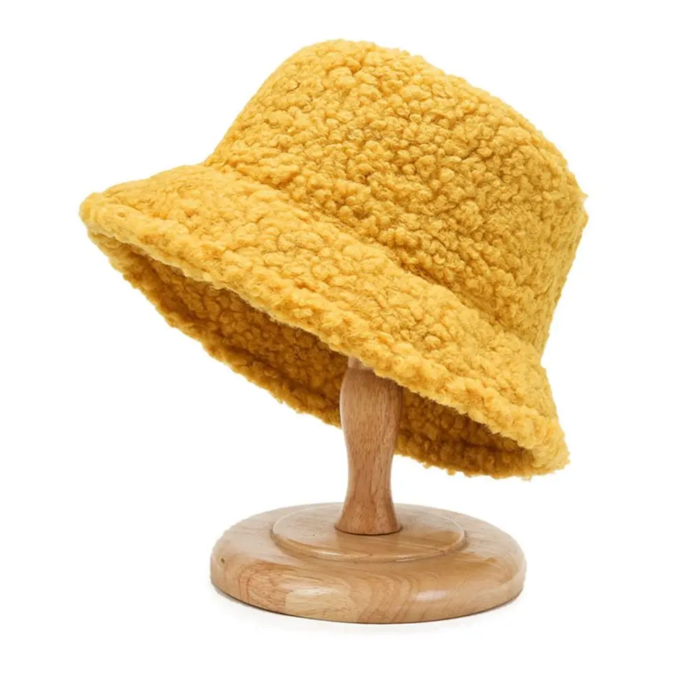 Korean For Women Girl Autumn and Winter Sun Protection Female Hats Pure Color Caps Lambwool Bucket Hat Korean Style Caps