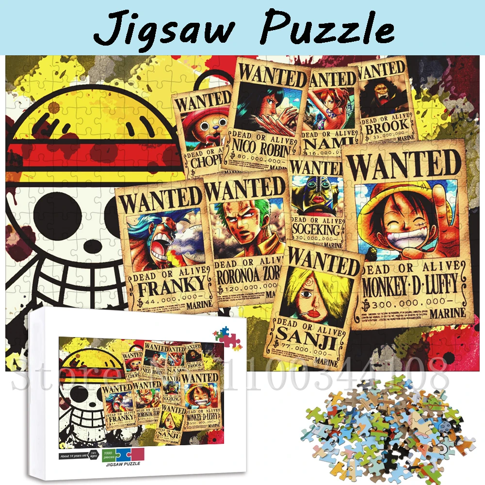 300/500/1000 PCS Jigsaw Puzzles for Adults Stress Relief Toys Anime One Piece Character Reward Wanted Notice Anime Puzzles