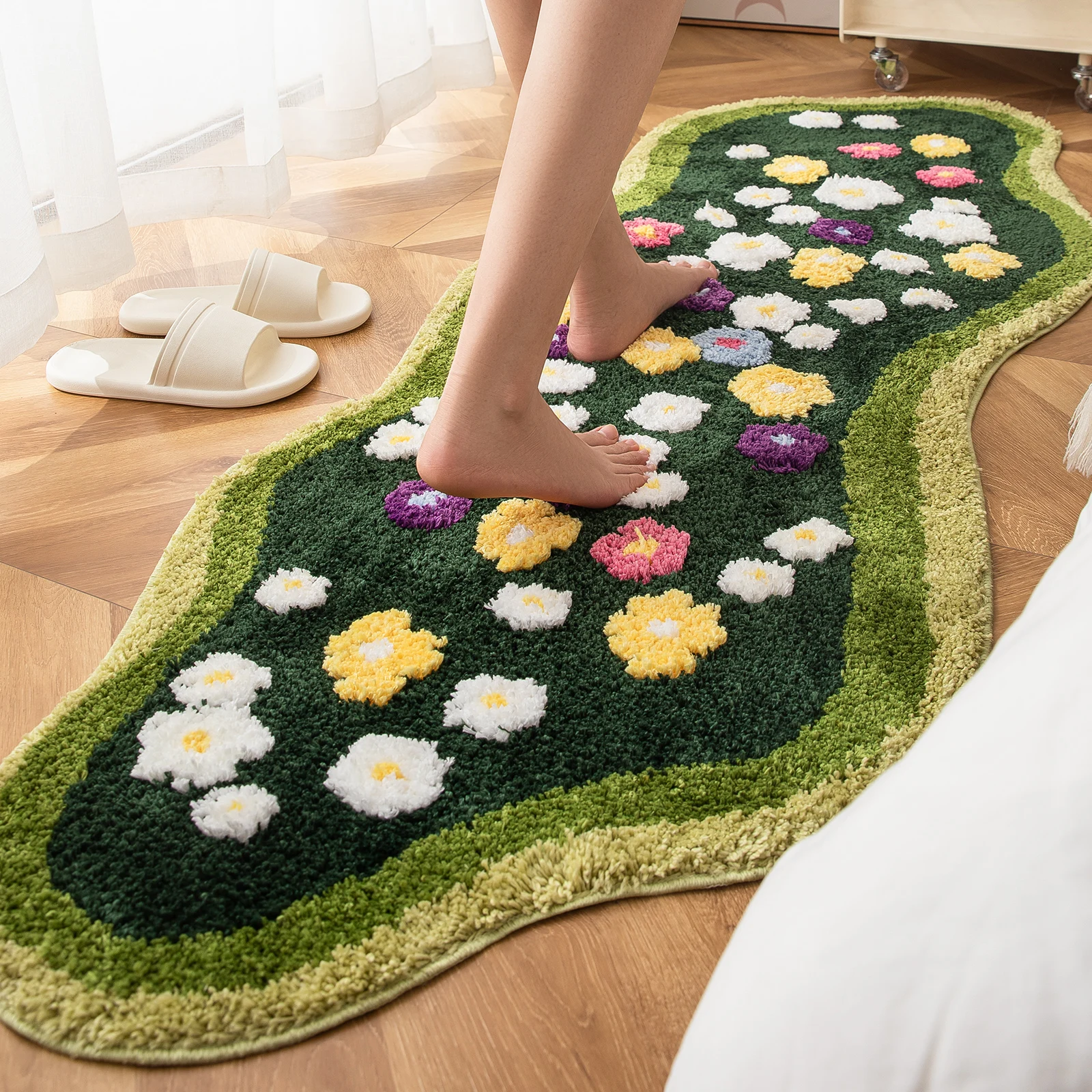 60X120Cm Irregular Flower Bathroom Mat Soft Fluffy Entrance Carpet Area Floor Pad Doormat Bedroom Aesthetic Home Room Decor view 5