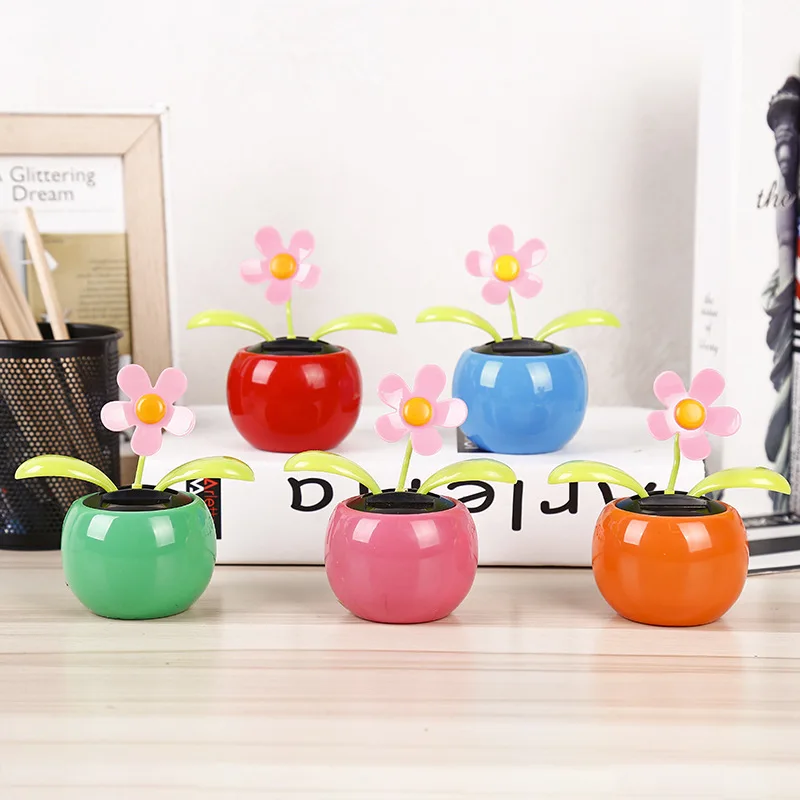 Creative Solar-Powered Car Dashboard Sunflower Shaker Ornament - Car Interior Decor with Head-Shaking Apple Blossom Design