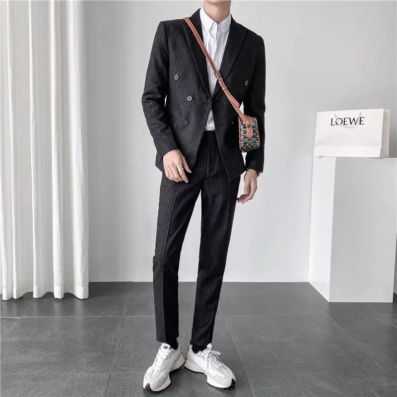 2-A71  Summer light mature style blue striped small suit men\'s suit double-breasted he Korean style slim casual suit jacket