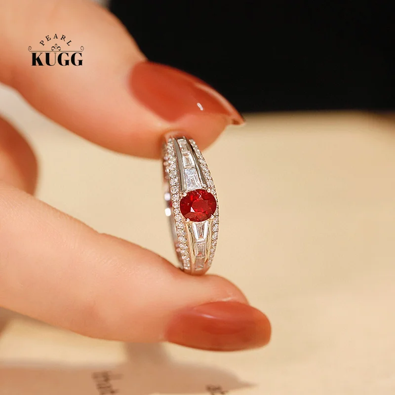 

KUGG 18K кольца из белого золота роскошный дизайн настоящий натуральный рубин/Изумруд/сапфир и искусство для женщин ювелирные изделия
