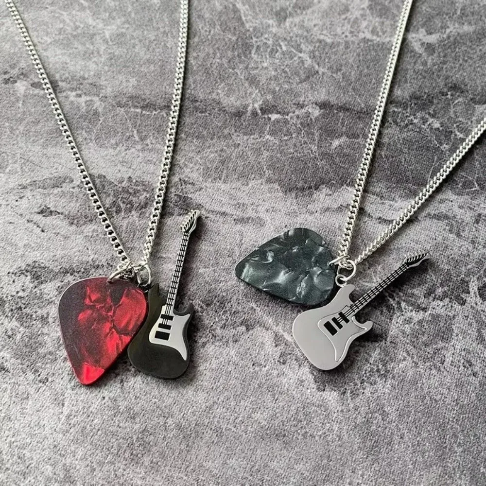 Fashion Collar Hombre Guitar Pick Pendent Stainless Steel Hip-Hop Jewelry Gift Unisex Chain Collier Accessories For Women Men