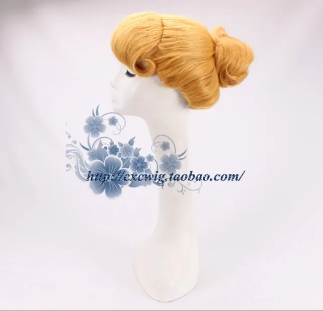 Halloween Fairy Cinderella Princess Wig para Mulheres, Adulto Stage Role Play, Classic Yellow, Updo Styled Hair Costumes