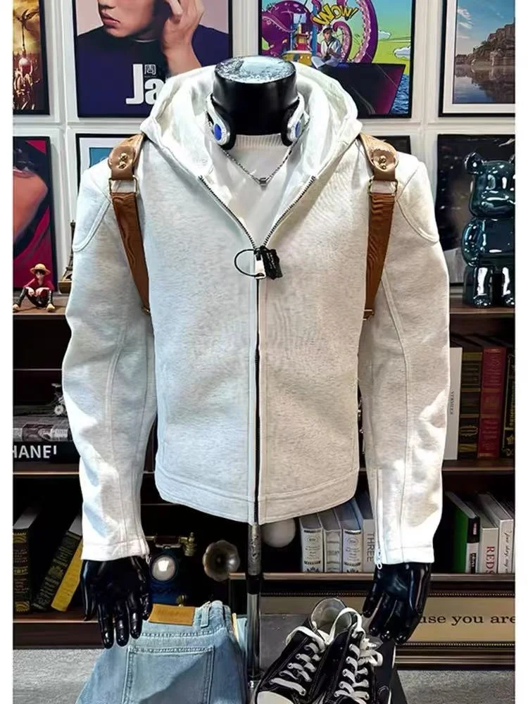 

Men's Pure Color Korean Sle Spring Autumn Hooded Open Cardigan Sweatirt Jaet Loose Sports Sweatirt Outerwear