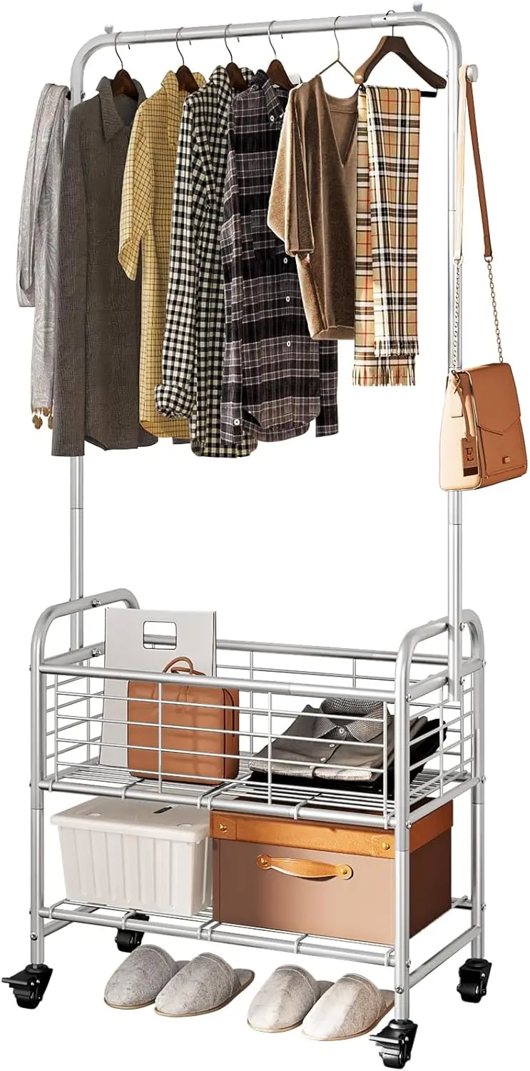 

Laundry Basket with Wheels Rolling Laundry Hamper Laundry Sorter Cart Shelf Hanging Rack, Gray