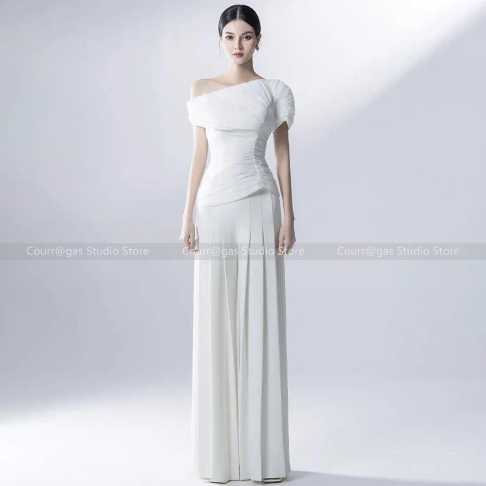 

Vietnam niche light luxury 2024 new design sense pressed pleated waisted top high waist pleated wide leg trousers set