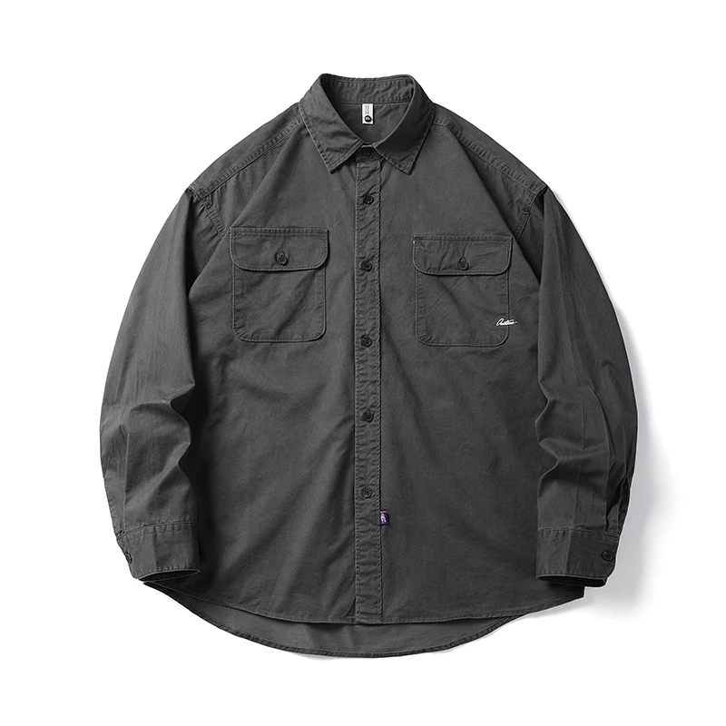 Men Streetwear Fashion Oversize Loose Casual Long Sleeve Pure Cotton Cargo Shirts Cityboy Button Shirt Blouses