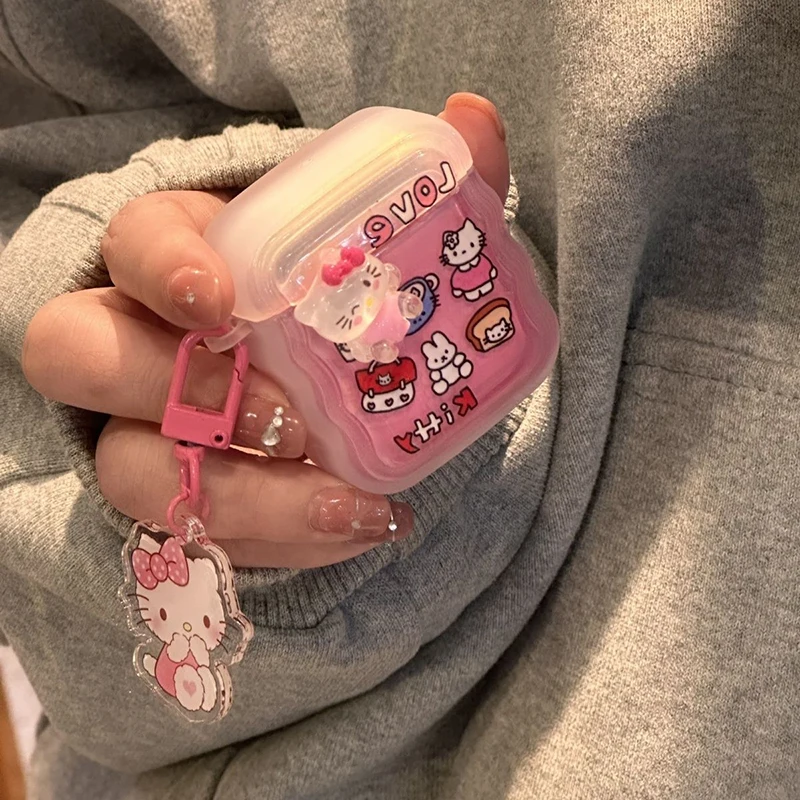 

Sanrio Kawaii Anime Hello Kitty Anti-Fall Bluetooth Ear Case Cute Sweet Cartoon Earphone Case Pendant Lovely Gifts for Girls