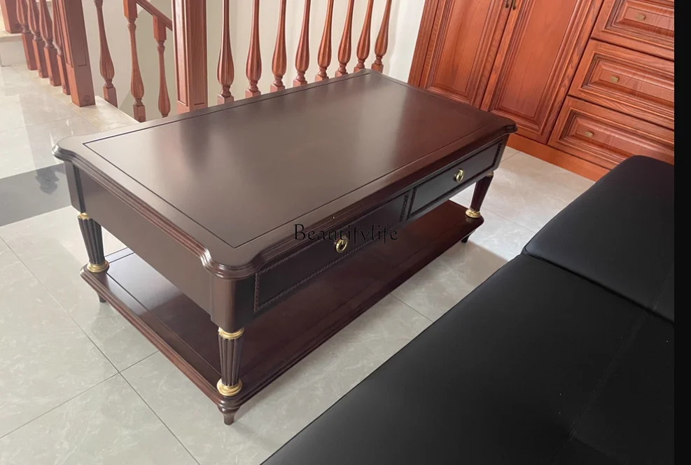 

03.American light luxury solid wood coffee table living room high-end household square tea table small apartment