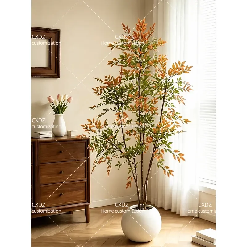 Simulation green plants light luxury high-end color Nantian bamboo fake tree potted plant indoor home shop fake plant floor