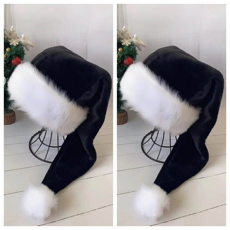 Schwarz-Weiß Pelz Plüsch Hut für Erwachsene und Kinder, Hohe Qualität, Xmas Cap, Home Party Dekoration, 75cm