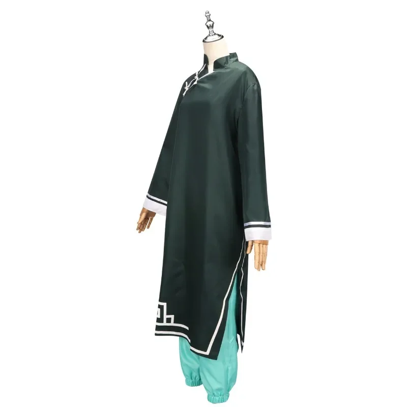 Top verde escuro de duas peças e calças verde esmeralda, camisa longa hanfu, roupa étnica tradicional