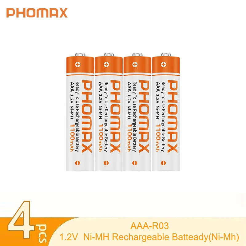 

PHOMAX 1.2V 1100mAh AAA Ni-MH Rechargeable Battery Durable for KTV Speaker Wireless Keyboard Mouse Clock and Flashlight
