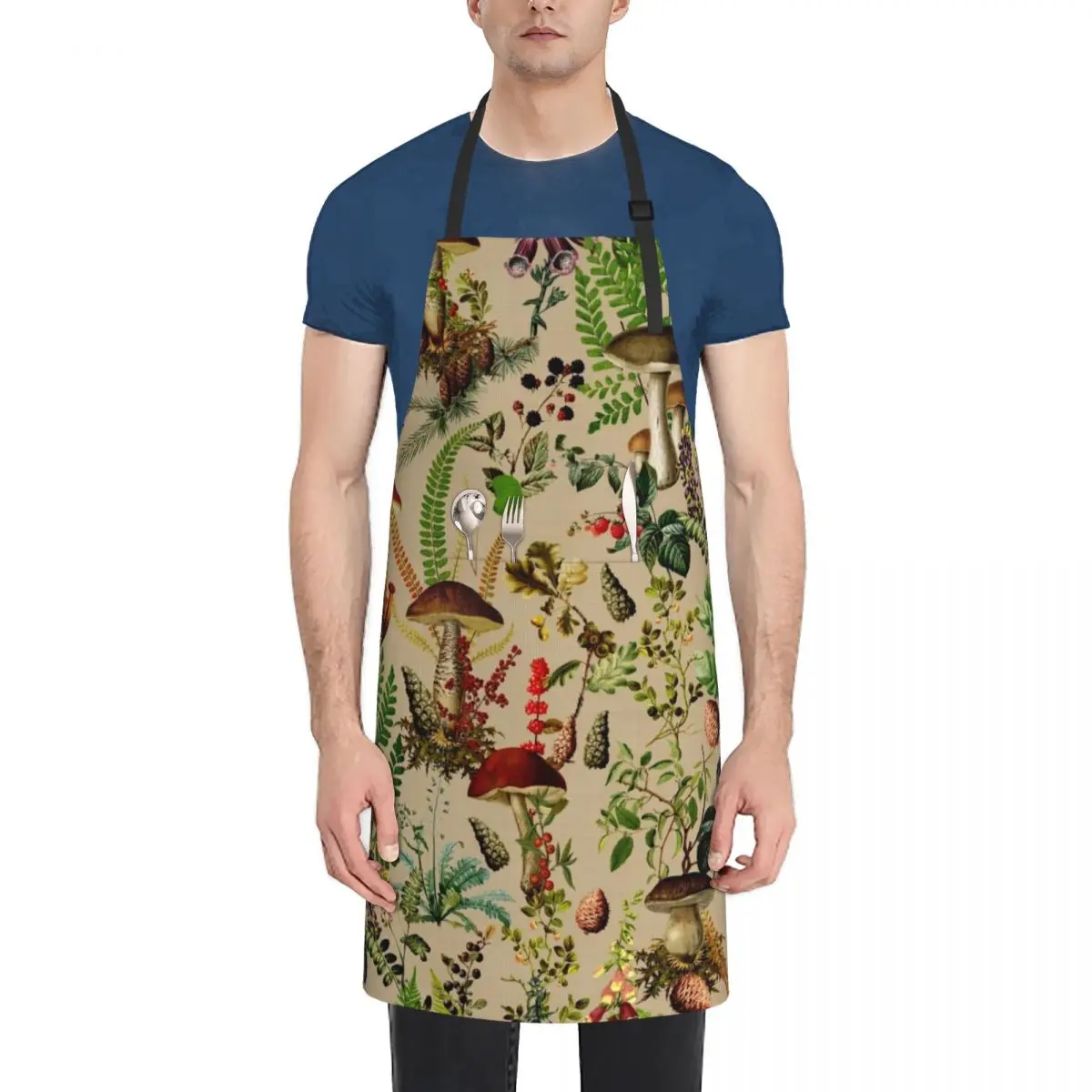 

Vintage Mushrooms Forest Botanical Garden Pattern - Beige Apron barber men Hairdressing For Woman Apron
