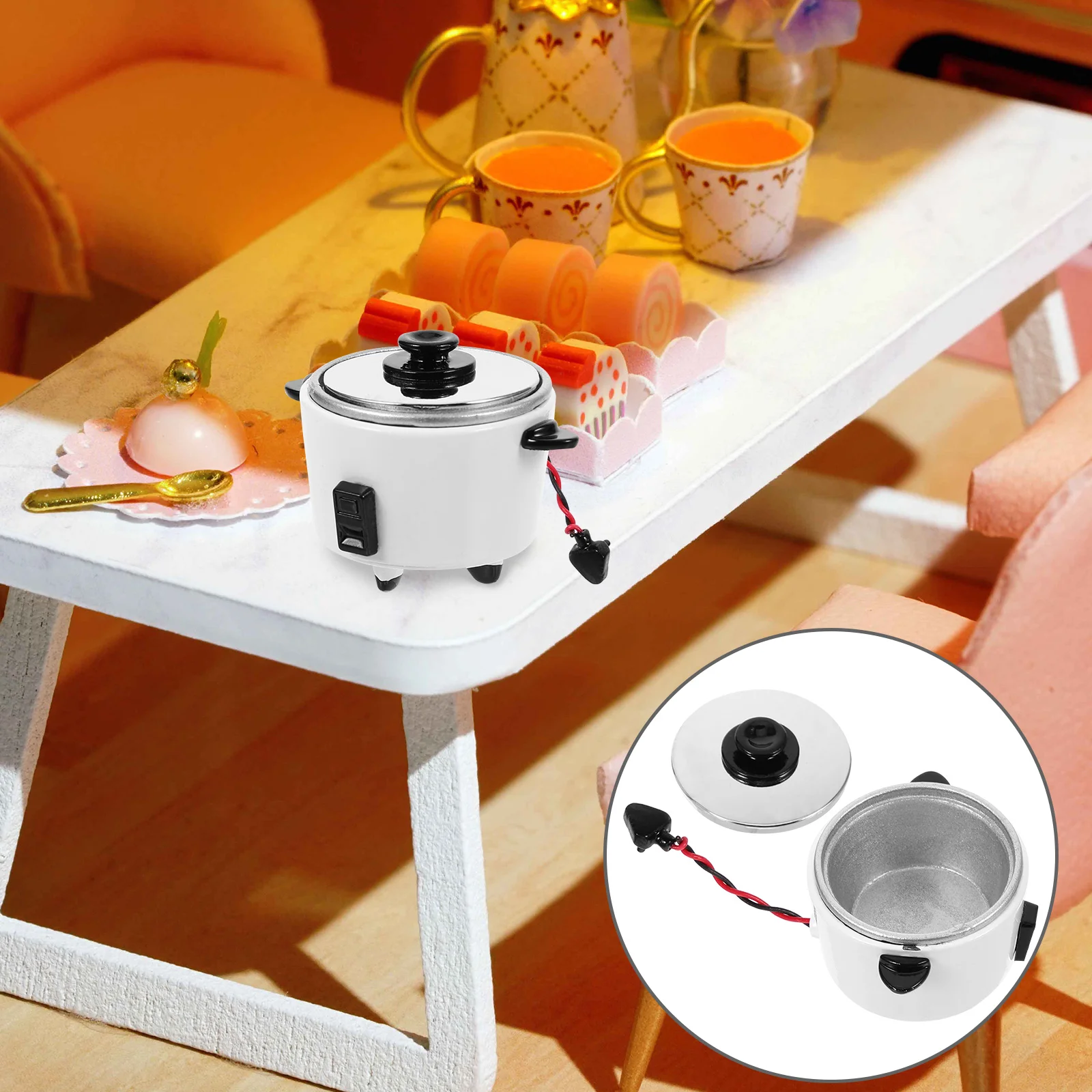 1:12 DIY Dollhouse Mini Kitchen Simulation Rice Cooker (one Pack) Miniature Electric Photo Prop Metal Decor Small