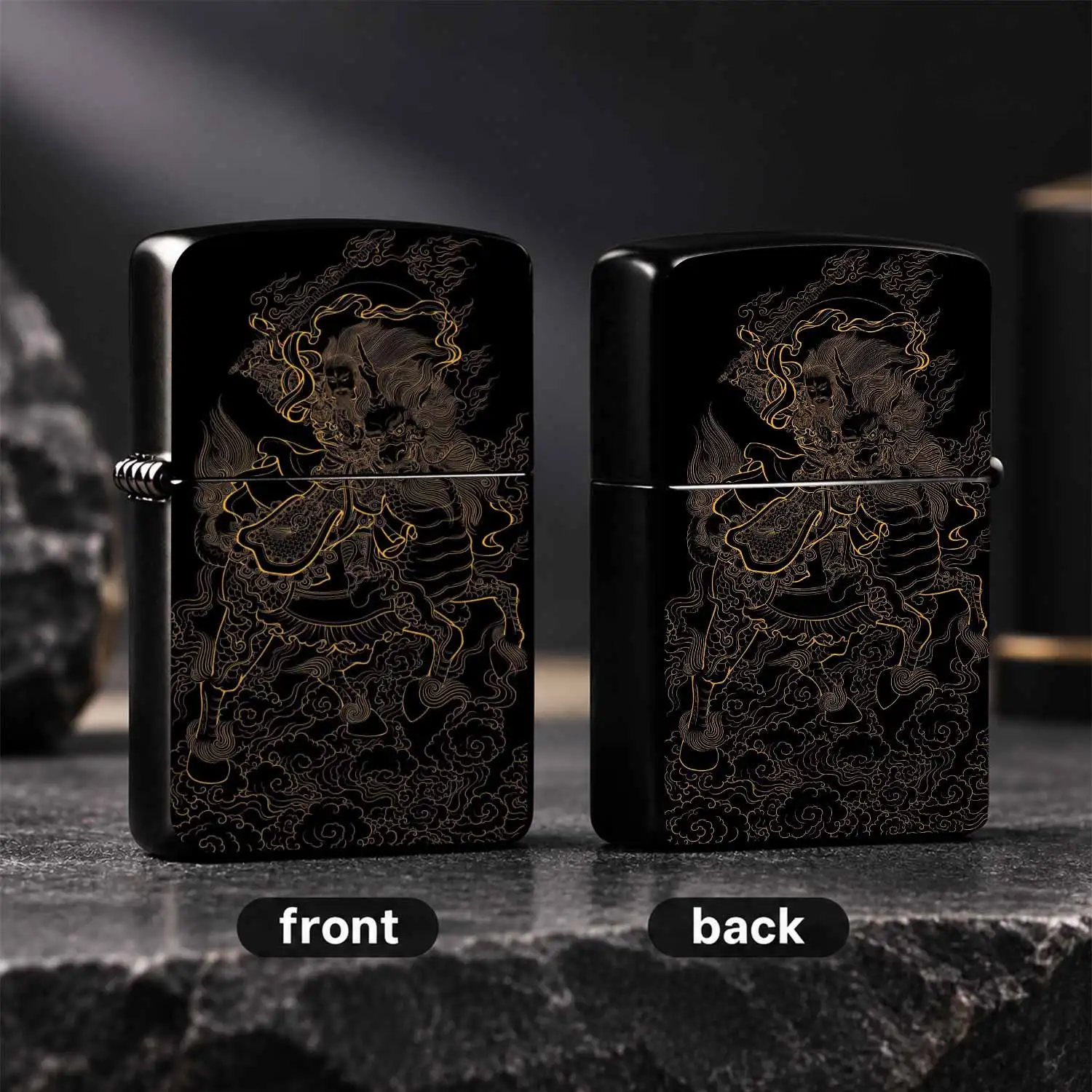 Eastern Style Gilding Line Heavenly King Auspicious Lighter, Exquisite Traditional Oriental Aesthetic Design, Suitable For Daily Carry, Dating, And Various Scenarios, Ideal Unique Gift Choice For Friends And Culture Enthusiasts A Humorous A
