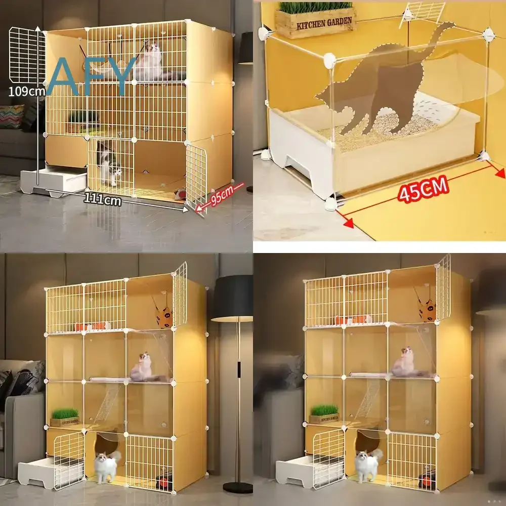 Indoor Transparent Cat Cage for Household Living Room Balcony with Toilet Litter Box Pet Villa Enclosure for Cats Small Pets