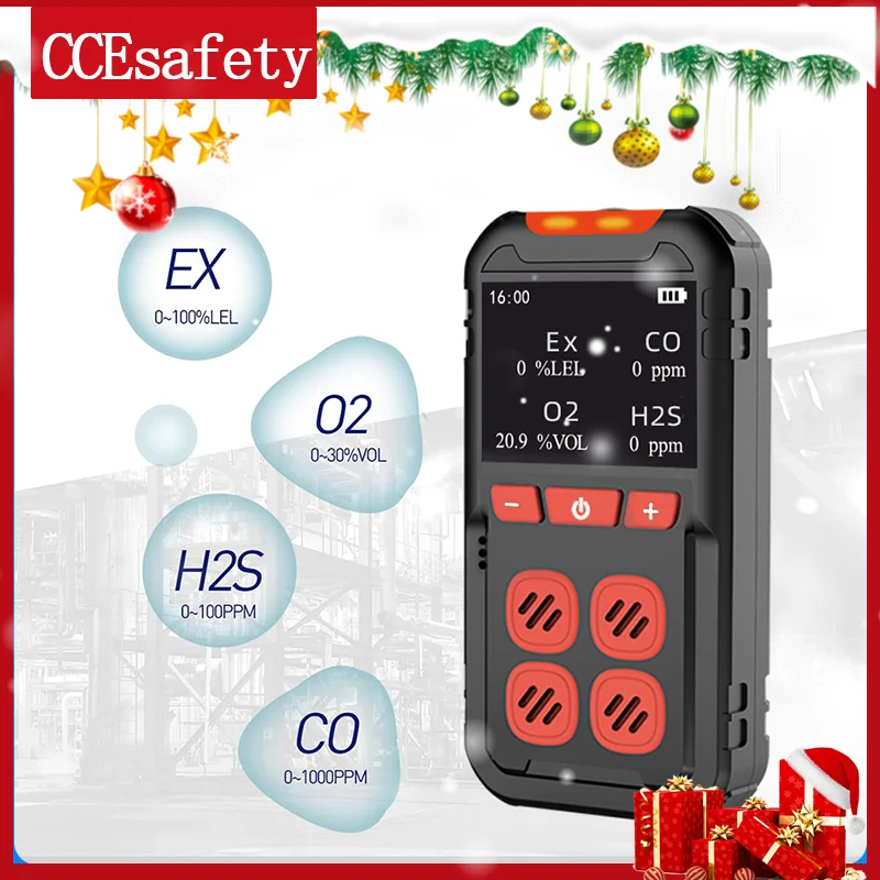 Detector de gas MS02 4 Monitor de gas (H2S CO LEL O2) Alarmas audibles visuales de vibración Batería de larga duración Seguridad a prueba de explosiones para el trabajo