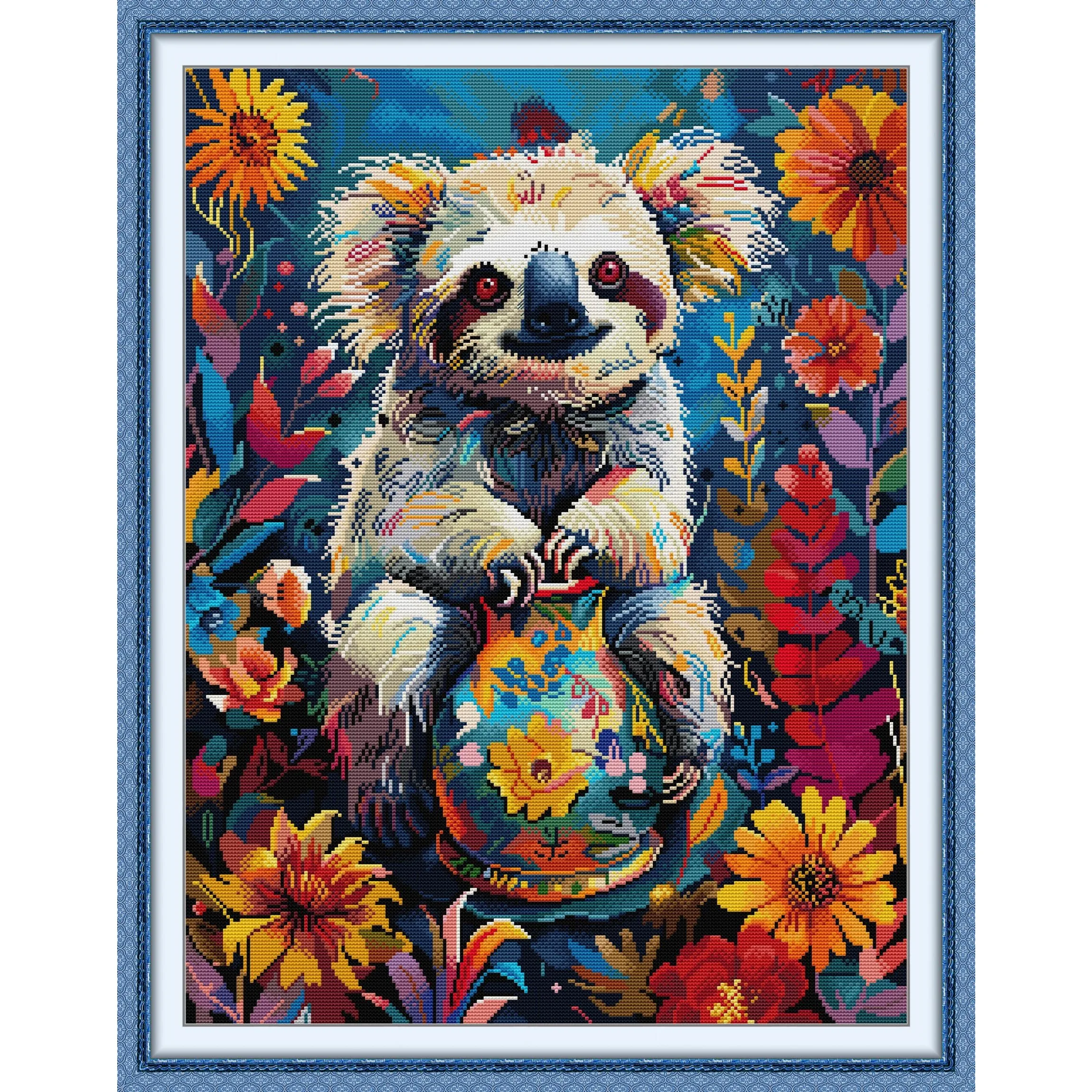

Soulgift News Pre-Printed Cross Stitch Kit, Stamped Aida Fabric with DMC Threads, Embroidery Kit - Sloth